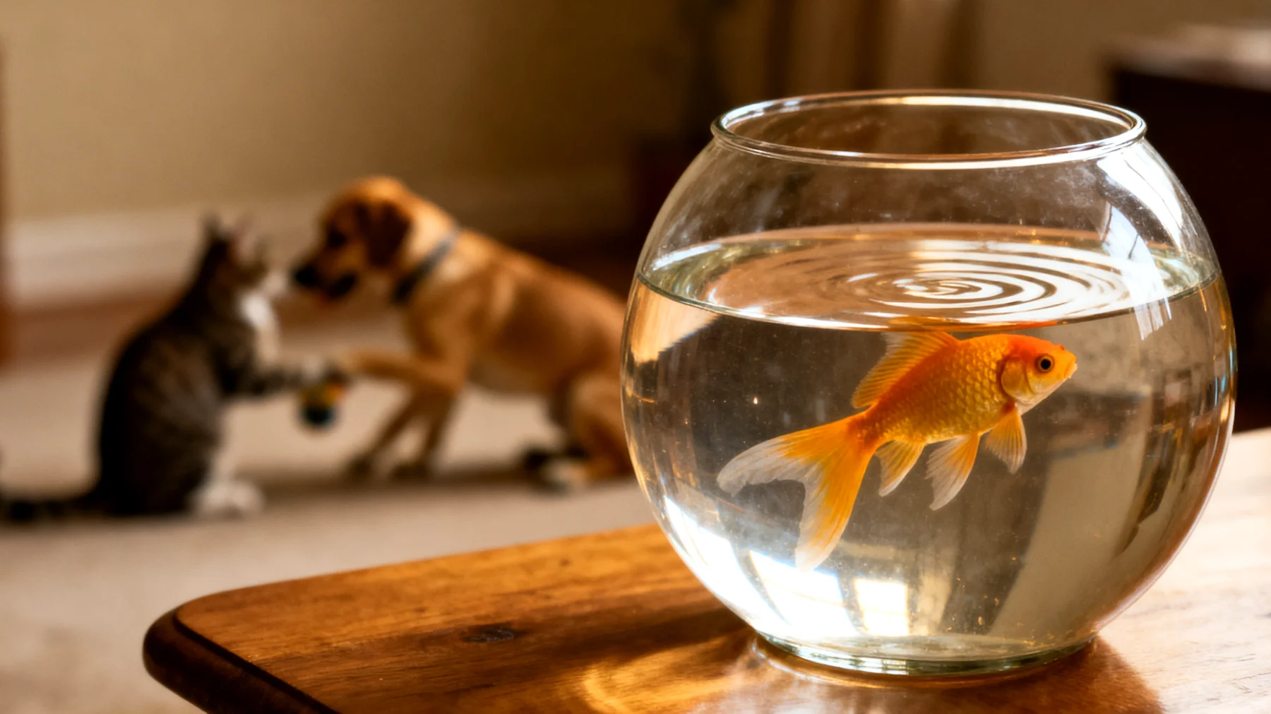 Fische können nicht mit anderen Tieren interagieren oder trainiert werden, da sie in einem Aquarium leben und keine sozialen Verhaltensübungen wie Landtiere durchführen können"